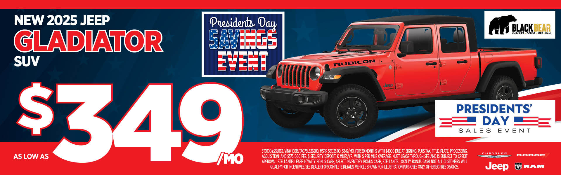 New 2025 Jeep Gladiator Lease as low as $349/mo.