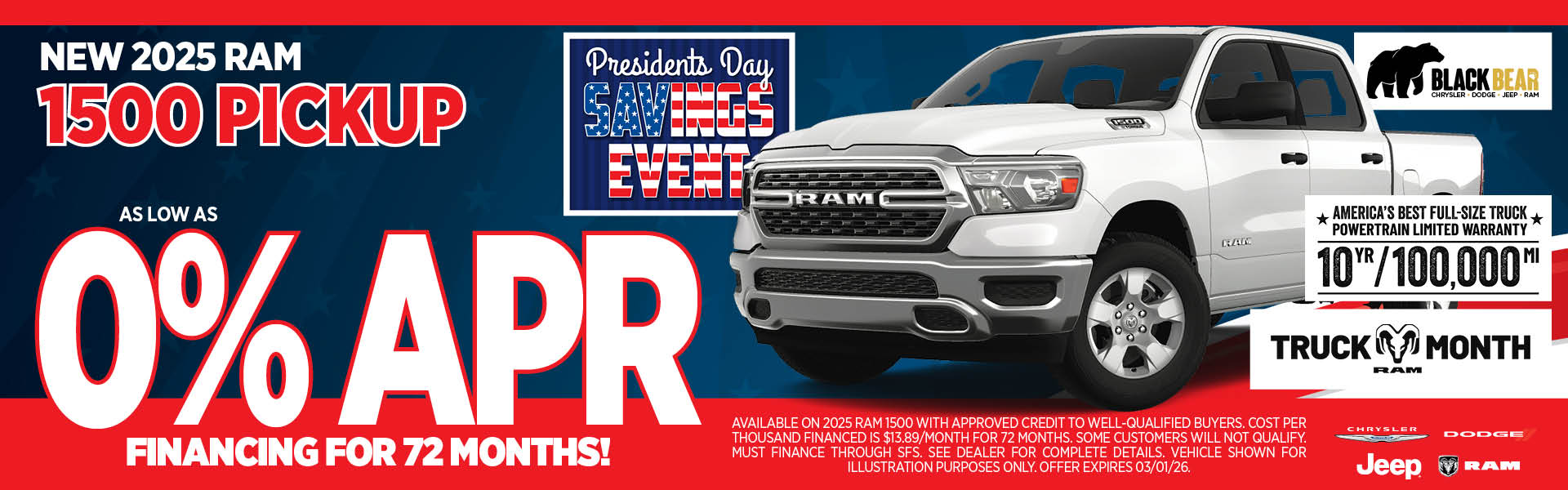 New 2025 Ram 1500 Pickup 0% APR For 72 Months