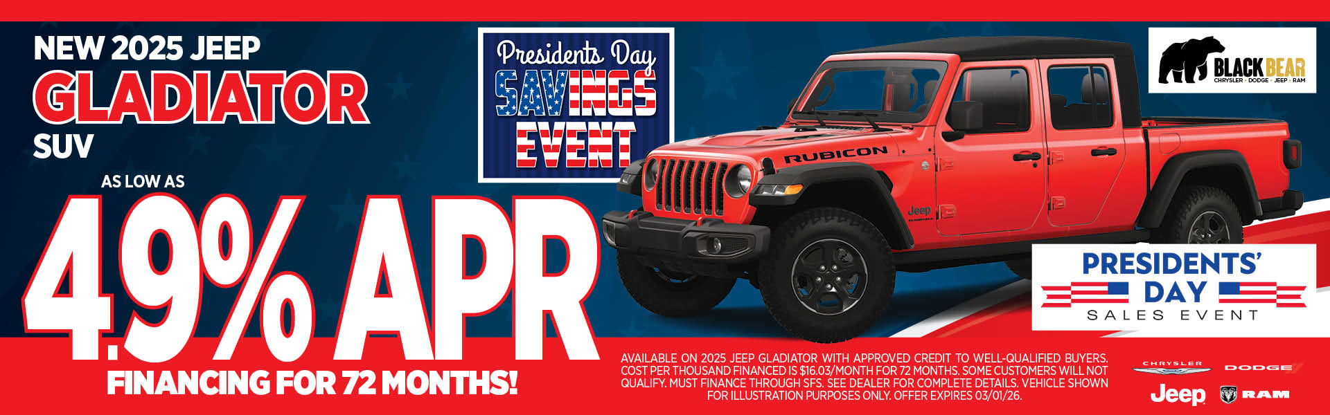 New 2025 Jeep Gladiator 4.9% APR for 72 Months