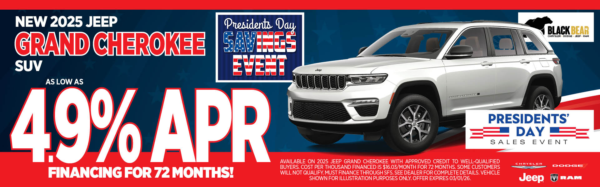 New 2025 Jeep Grand Cherokee 4.9% APR for 72 Months